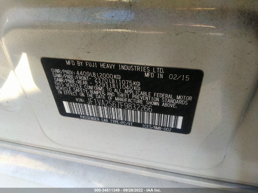 2015 SUBARU WRX STI LIMITED JF1VA2S67F9832266