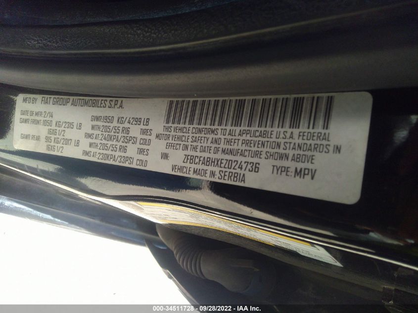 2014 FIAT 500L EASY ZFBCFABHXEZ024736