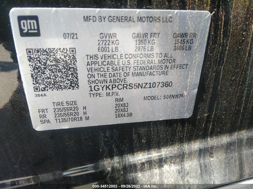 2022 CADILLAC XT6 PREMIUM LUXURY 1GYKPCRS5NZ107360