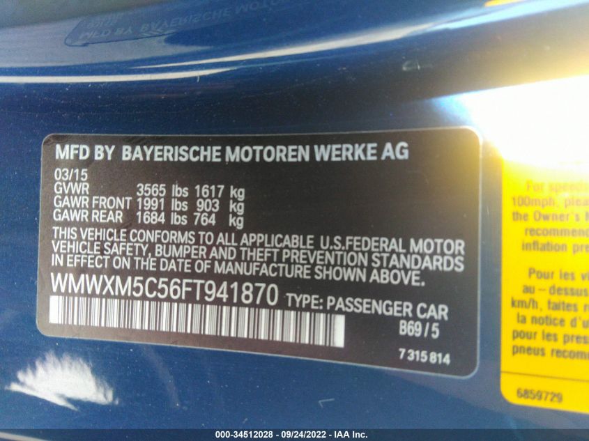 2015 MINI COOPER HARDTOP WMWXM5C56FT941870