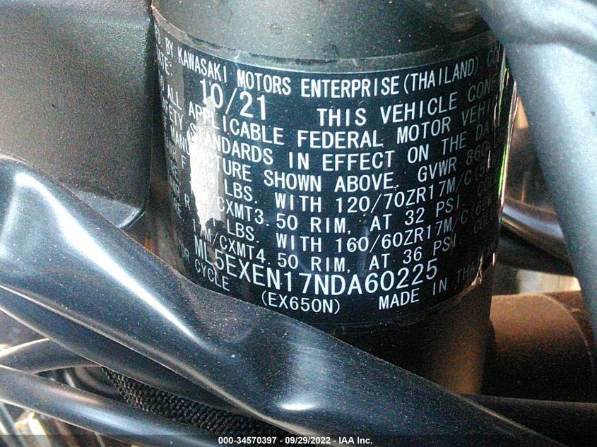 2022 KAWASAKI EX650 N ML5EXEN17NDA60225