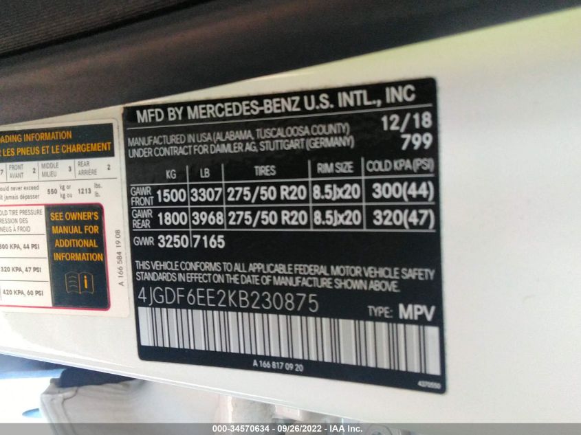 2019 MERCEDES-BENZ GLS GLS 450 4JGDF6EE2KB230875