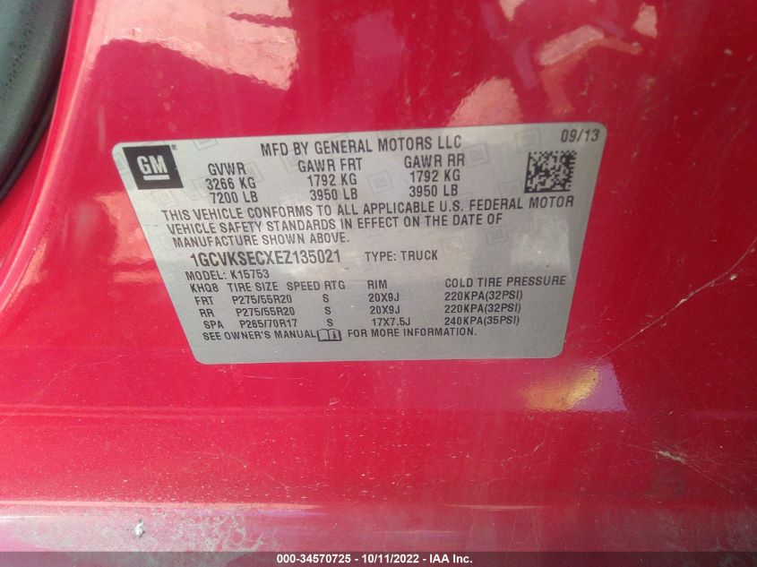 2014 CHEVROLET SILVERADO 1500 LTZ 1GCVKSECXEZ135021