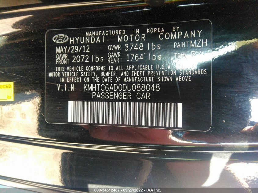 2013 HYUNDAI VELOSTER W/BLACK INT - KMHTC6AD0DU088048