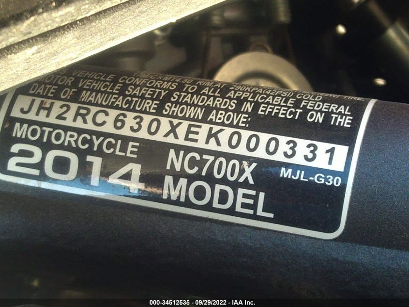 2014 HONDA NC700X JH2RC630XEK000331
