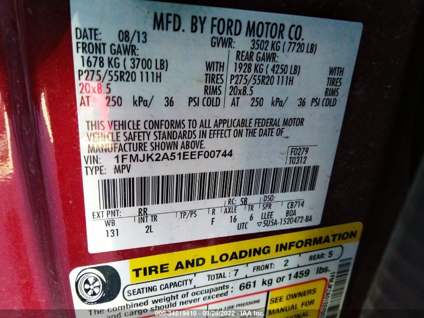 2014 FORD EXPEDITION EL LIMITED 1FMJK2A51EEF00744