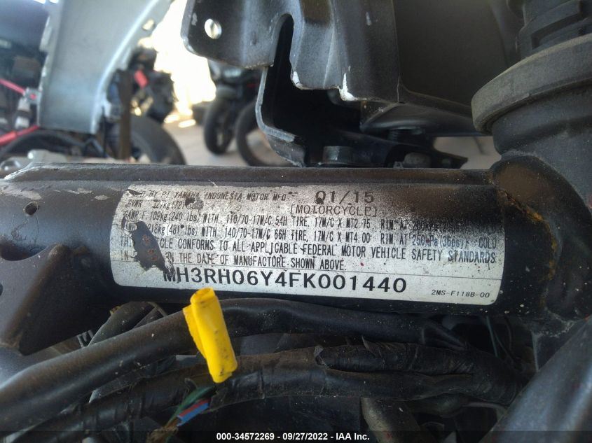 2015 YAMAHA YZFR3 MH3RH06Y4FK001440