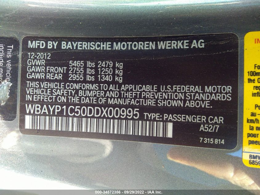 2013 BMW 6 SERIES 650I XDRIVE WBAYP1C50DDX00995