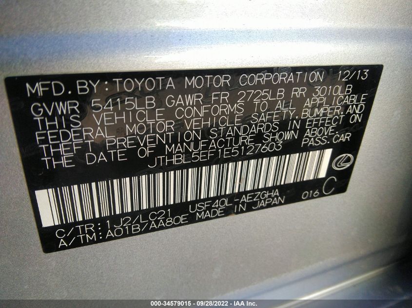 2014 LEXUS LS 460 JTHBL5EF1E5127603