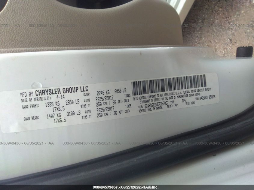 2014 DODGE GRAND CARAVAN SXT 2C4RDGCG3ER357067