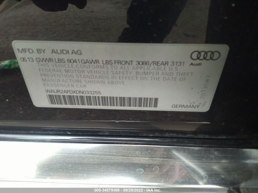 2013 AUDI A8 L 4.0L WAUR2AFDXDN033255