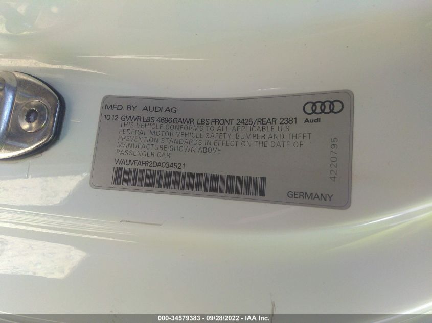 2013 AUDI A5 PRESTIGE WAUVFAFR2DA034521