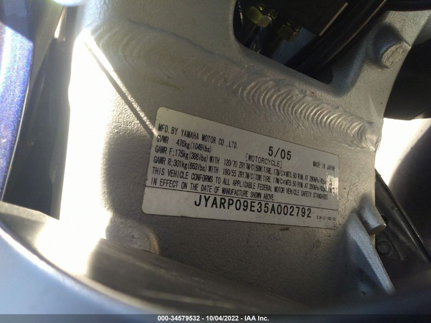 2005 YAMAHA FJR1300 A JYARP09E35A002792