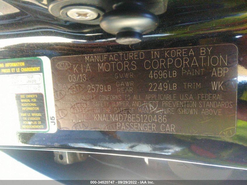 2014 KIA CADENZA PREMIUM KNALN4D78E5120486