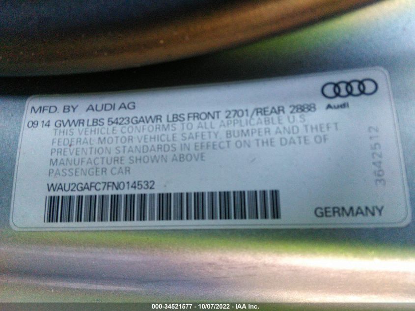 2015 AUDI A7 3.0 PRESTIGE WAU2GAFC7FN014532