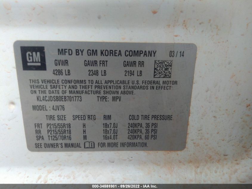 2014 BUICK ENCORE PREMIUM KL4CJDSB0EB701773