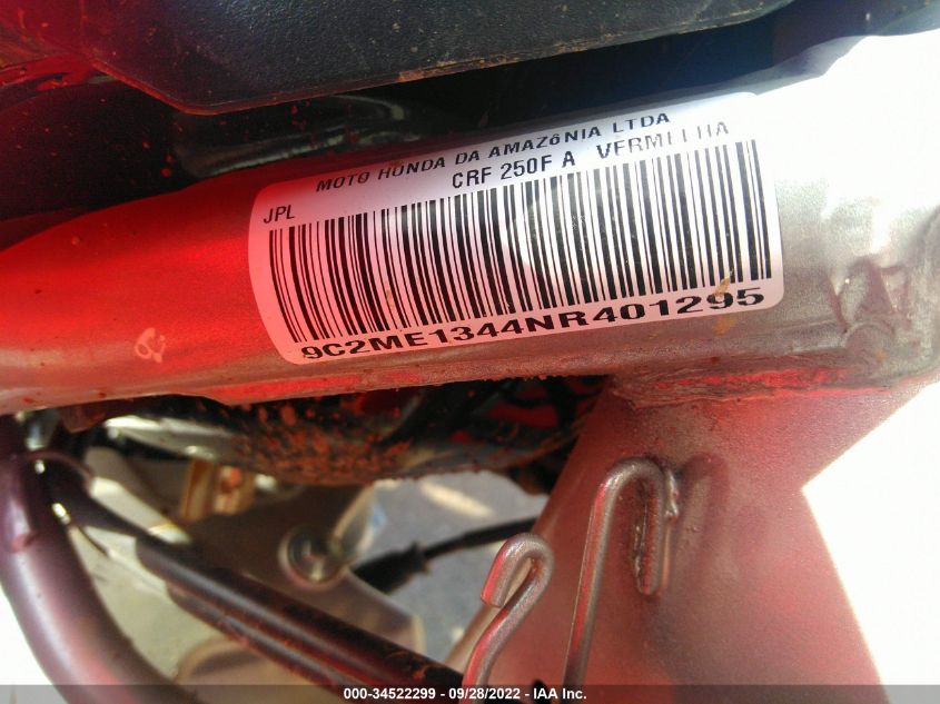 2022 HONDA CRF250 F 9C2ME1344NR401295