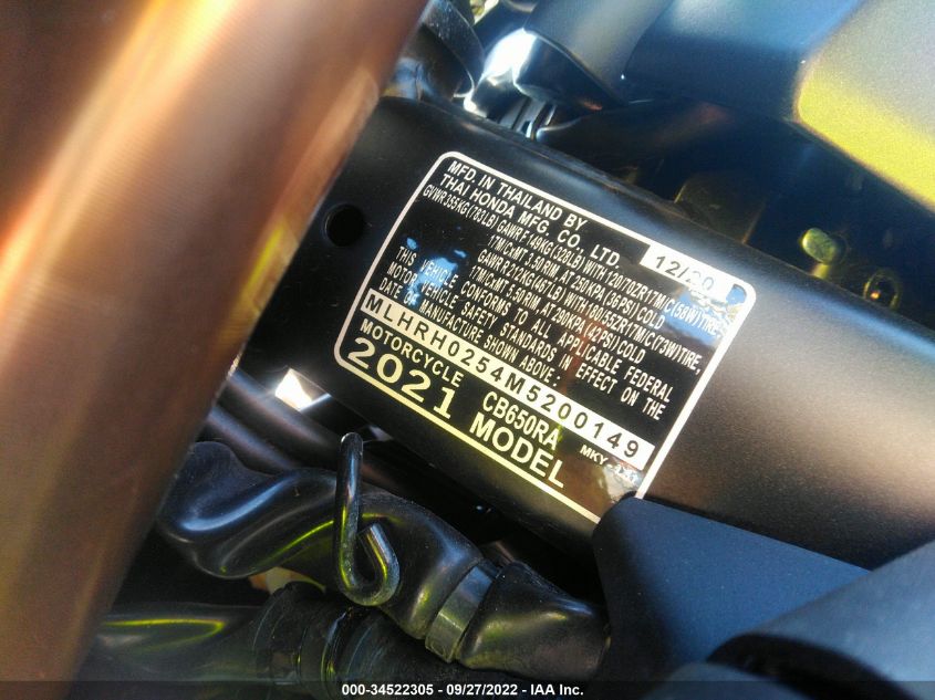2021 HONDA CB650 RA MLHRH0254M5200149