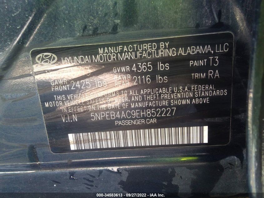 2014 HYUNDAI SONATA GLS 5NPEB4AC9EH852227