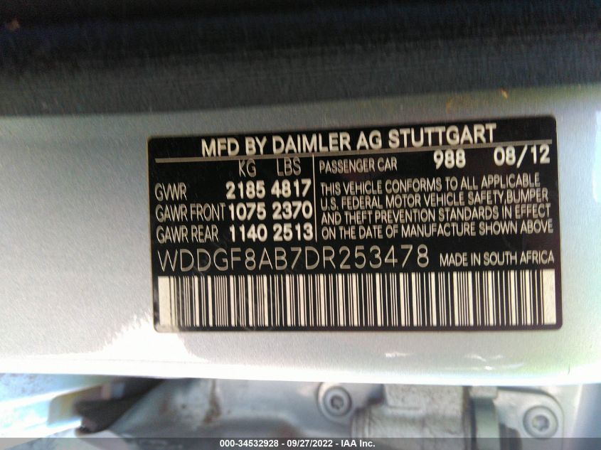 2013 MERCEDES-BENZ C-CLASS C 300 WDDGF8AB7DR253478