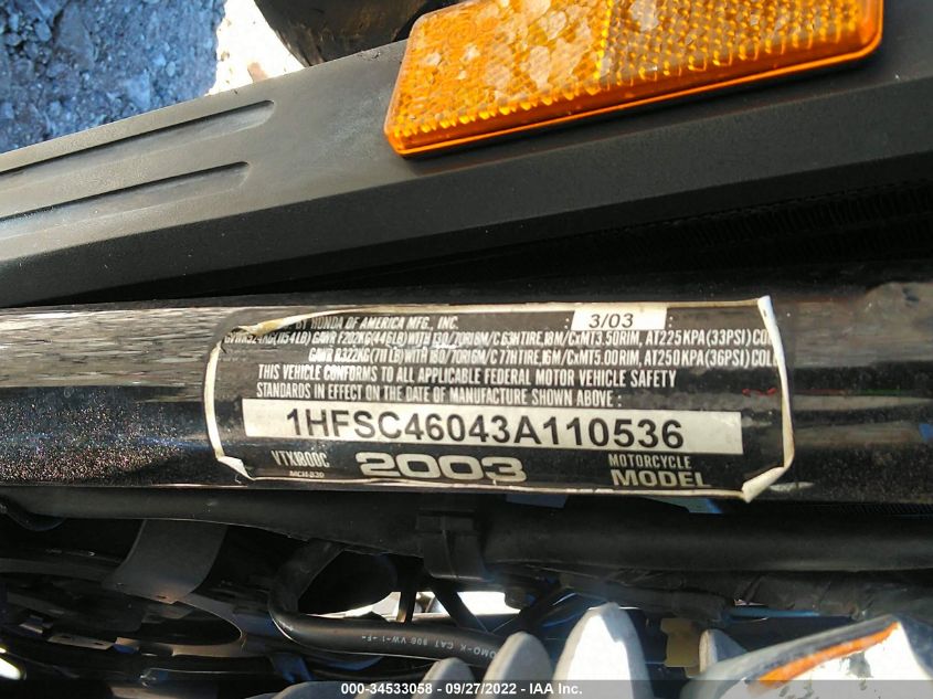 2003 HONDA VTX1800 C 1HFSC46043A110536