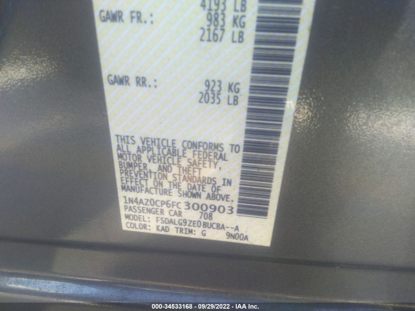 2015 NISSAN LEAF SL 1N4AZ0CP6FC300903