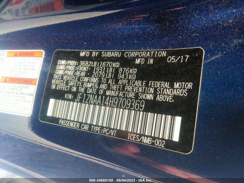 2017 TOYOTA 86 JF1ZNAA14H9709369