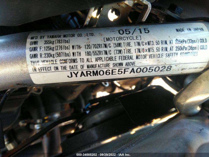 2015 YAMAHA FZ07 JYARM06E5FA005028