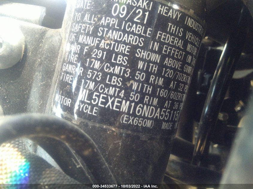 2022 KAWASAKI EX650 M ML5EXEM16NDA55115