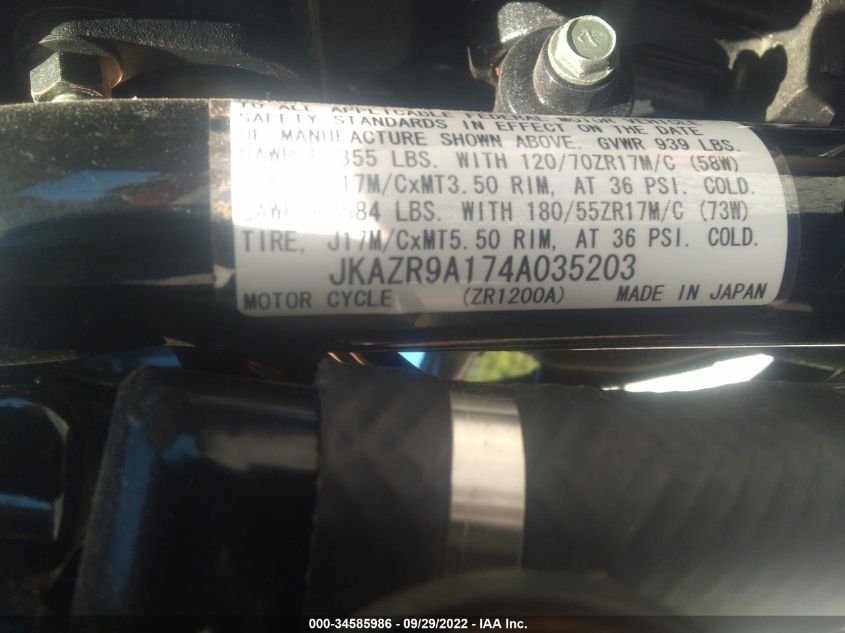 2004 KAWASAKI ZR1200 A JKAZR9A114A036203