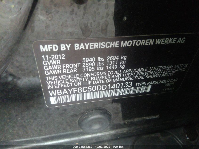 2013 BMW 7 SERIES 750LI XDRIVE WBAYF8C50DD140133