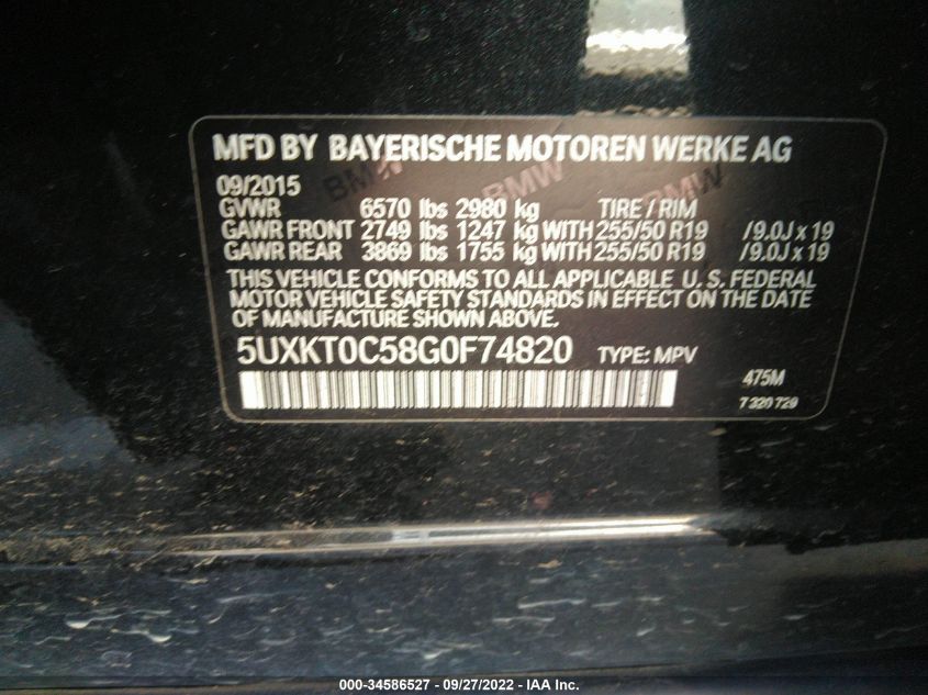 5UXKT0C58G0F74820 2016 BMW X5, photo no. 9