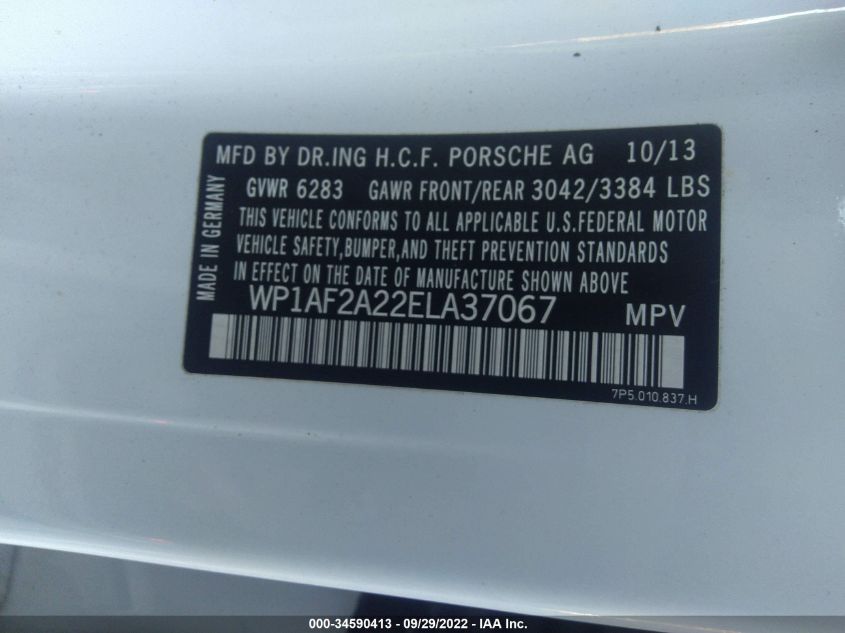 2014 PORSCHE CAYENNE DIESEL WP1AF2A22ELA37067