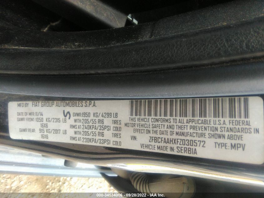 2015 FIAT 500L POP ZFBCFAAHXFZ030572