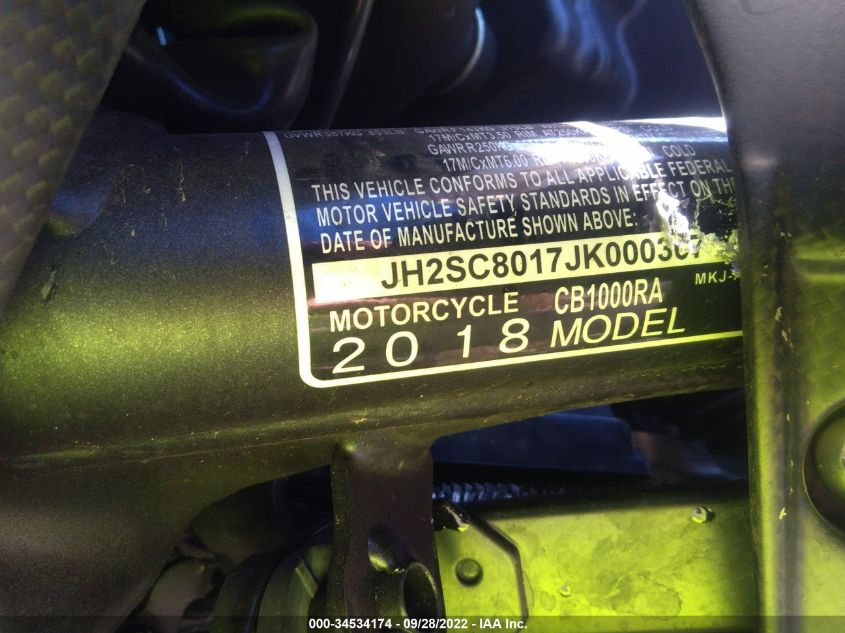 2018 HONDA CB1000 RA JH2SC8017JK000307