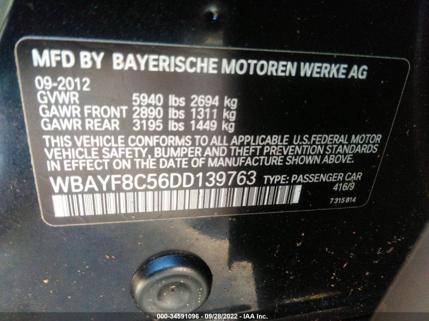2013 BMW 7 SERIES 750LI XDRIVE WBAYF8C56DD139763