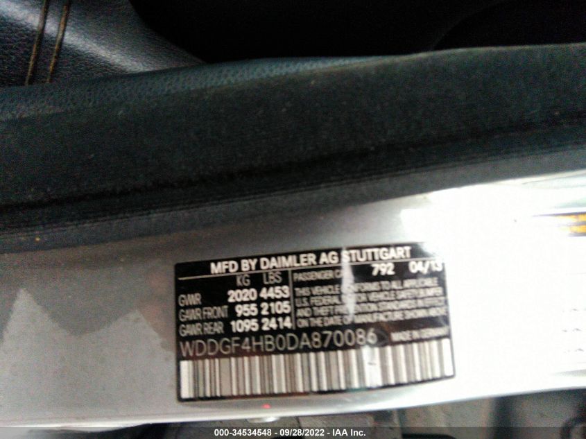 2013 MERCEDES-BENZ C 250 WDDGF4HB0DA870086