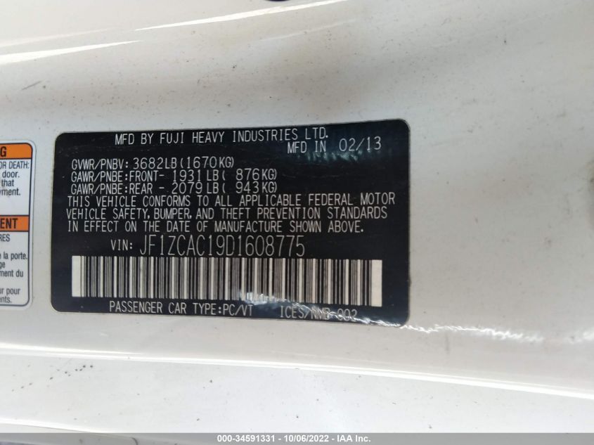 2013 SUBARU BRZ LIMITED JF1ZCAC19D1608775