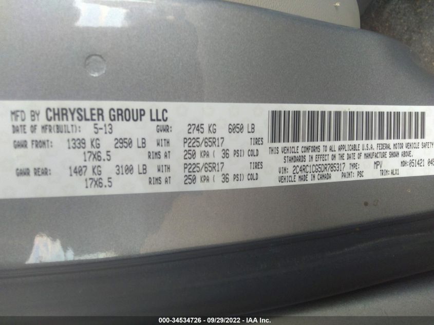 2013 CHRYSLER TOWN & COUNTRY TOURING-L - 2C4RC1CG5DR785317