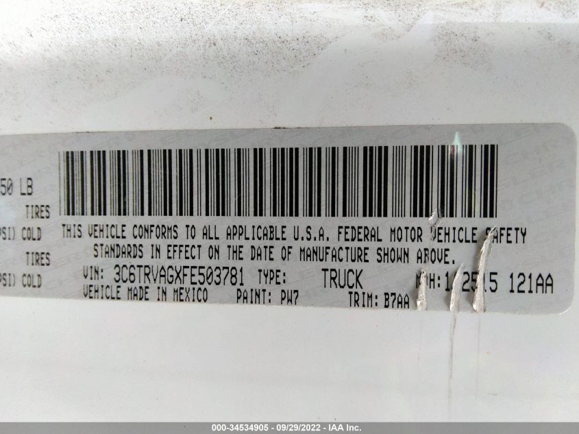 2015 RAM PROMASTER 3C6TRVAGXFE503781