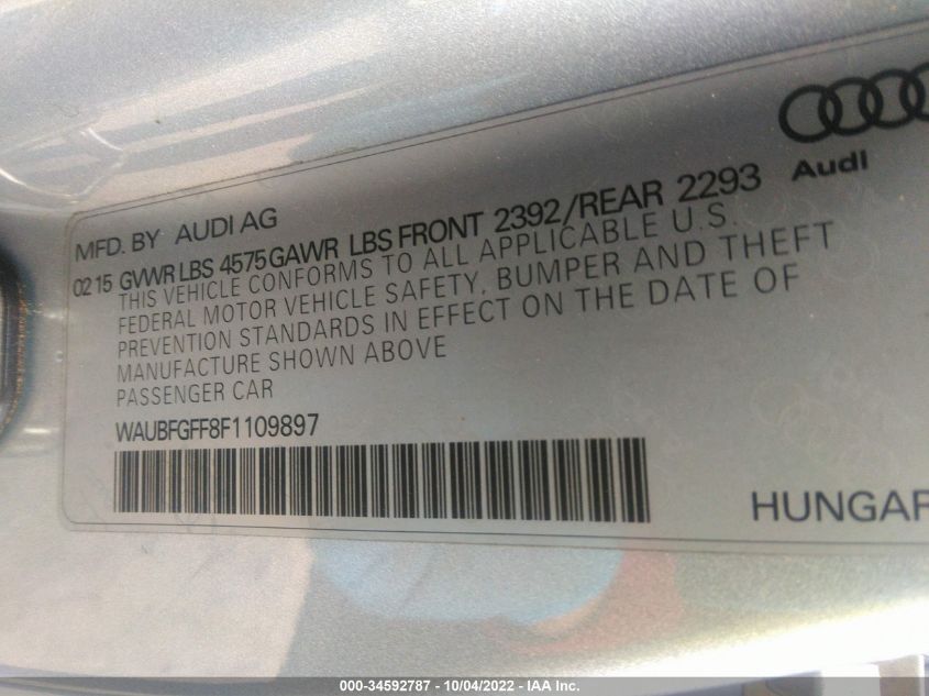 2015 AUDI S3/A3 2.0T PREMIUM WAUBFGFF8F1109897