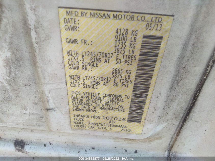 2013 NISSAN NV SV 1N6AF0LY8DN107016