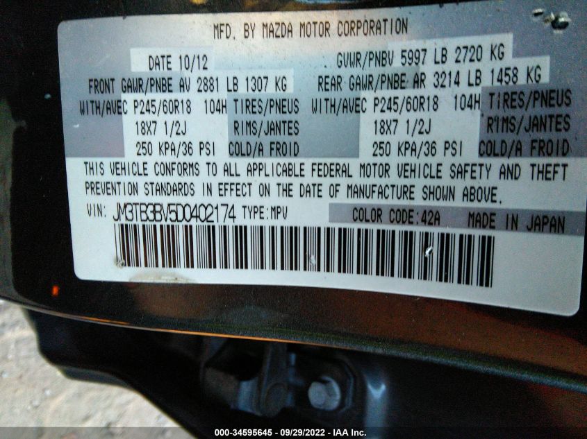 2013 MAZDA CX-9 SPORT JM3TB3BV5D0402174