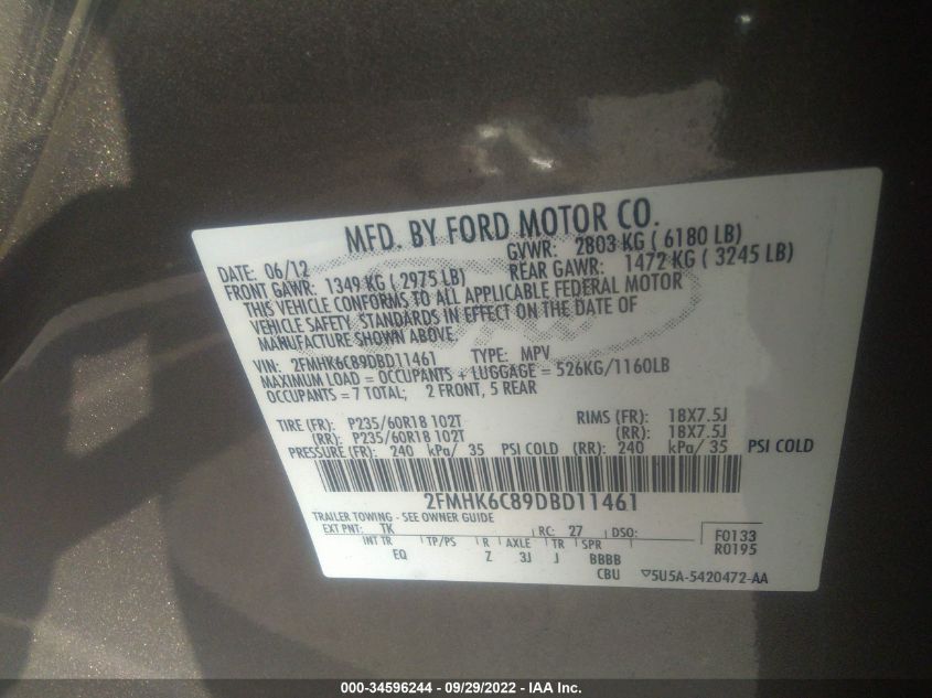 2013 FORD FLEX SEL 2FMHK6C89DBD11461