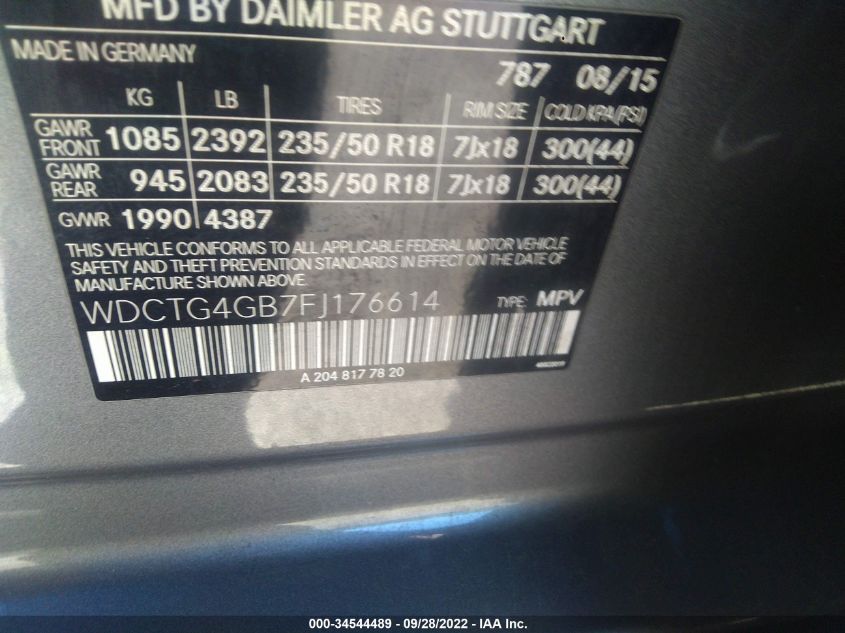 2015 MERCEDES-BENZ GLA-CLASS GLA 250 WDCTG4GB7FJ176614