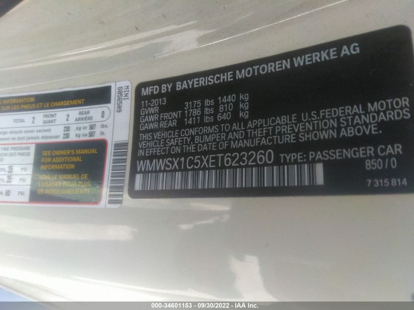 2014 MINI COOPER COUPE WMWSX1C5XET623260