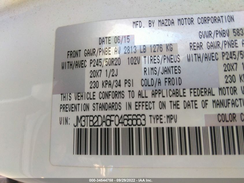 2015 MAZDA CX-9 GRAND TOURING JM3TB2DA6F0465663
