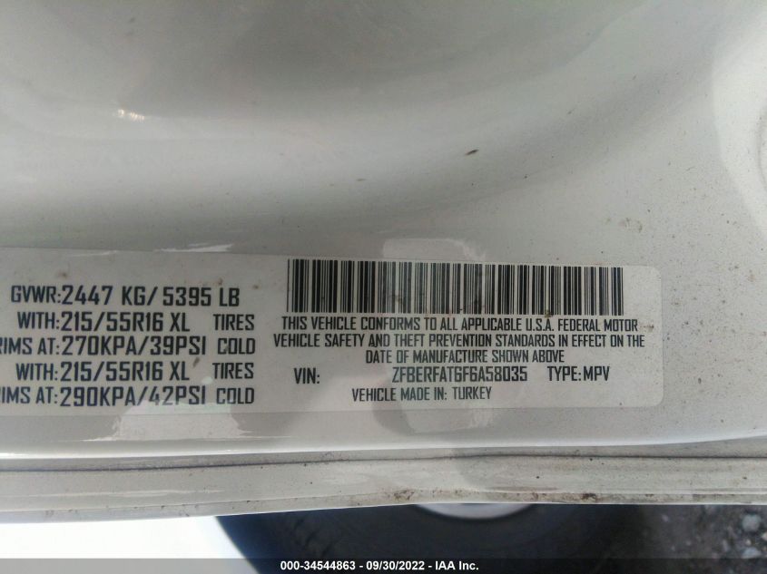 2015 RAM PROMASTER CITY CARGO VAN TRADESMAN ZFBERFAT6F6A58035