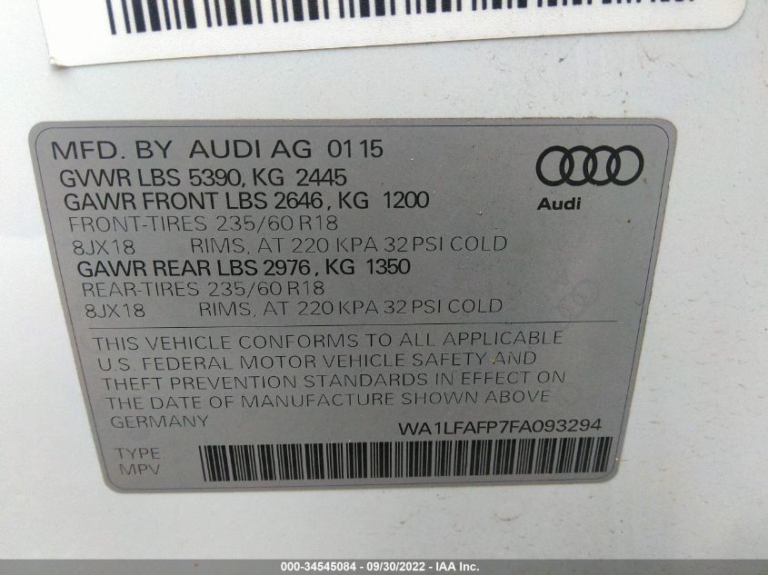 2015 AUDI Q5 PREMIUM PLUS WA1LFAFP7FA093294