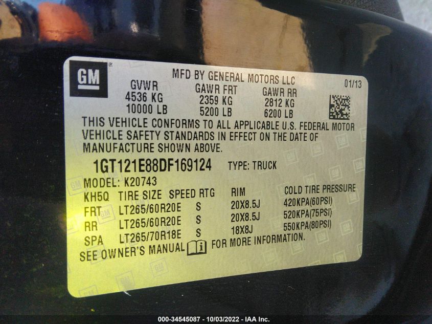 2013 GMC SIERRA 2500HD SLT 1GT121E88DF169124